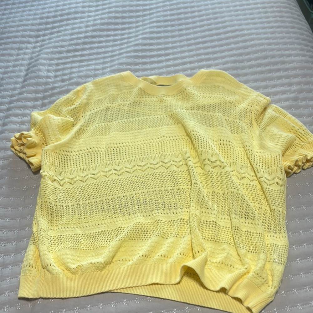 Yellow Boxy Ribbed Short Sleeve Blouse